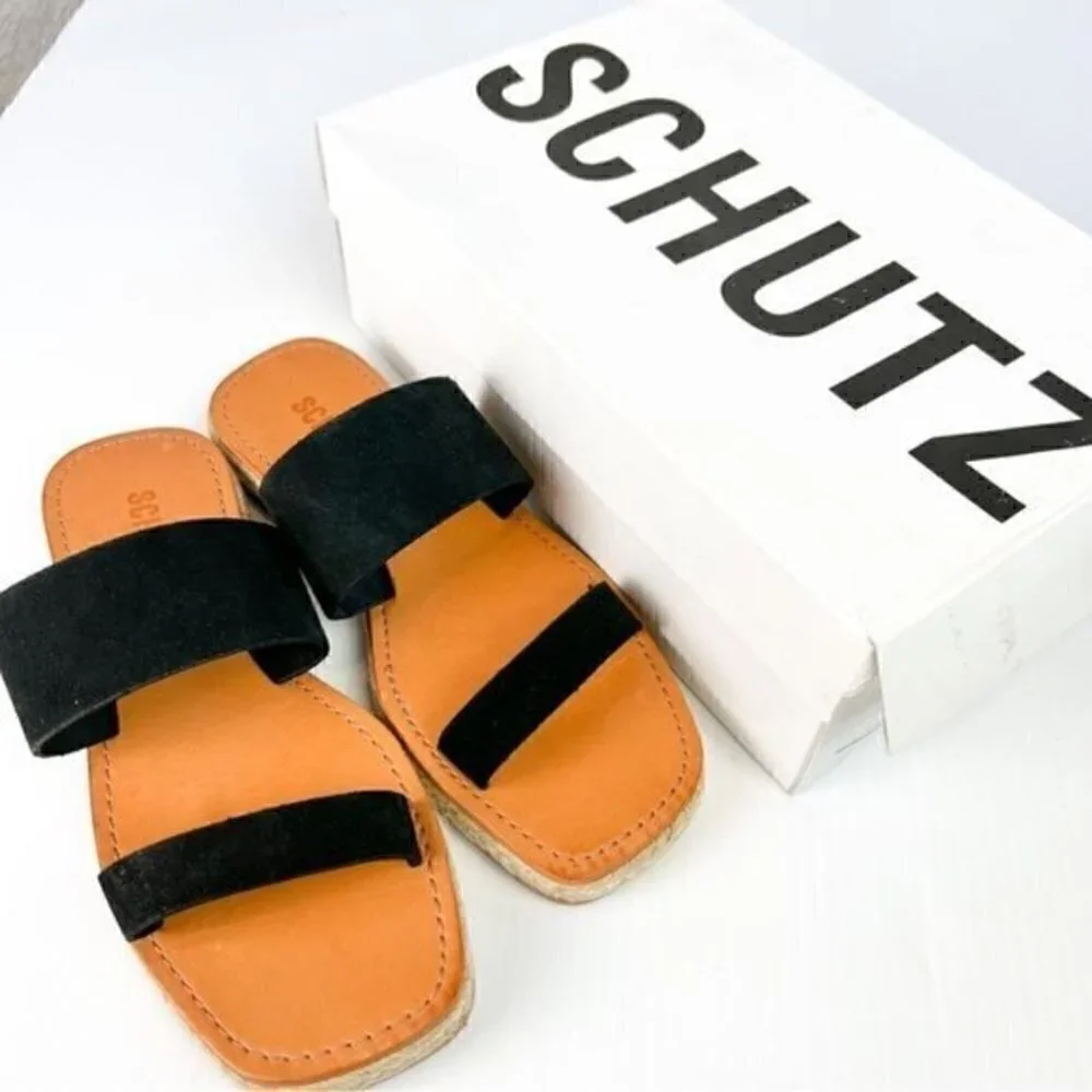Schutz womens size 7 black Lilyane slide on sandals